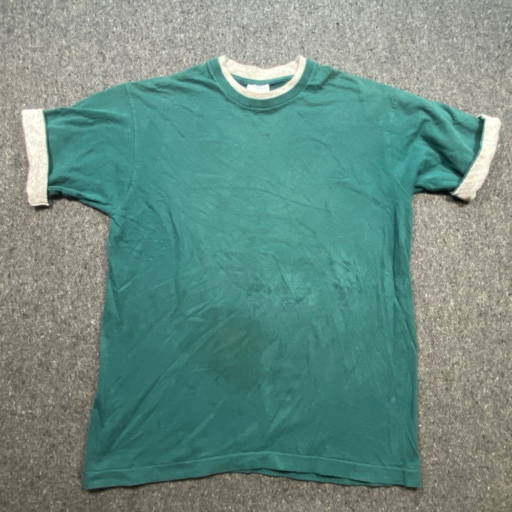 Pro Spirit Vintage Men L Teal Green Ringer T-Shirt Single Stitch Made in USA 90s